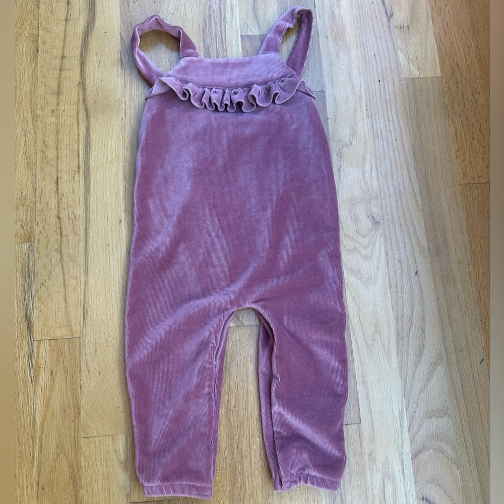 Toddler Ribbed Pink Velour Jumpsuit Romper - Size 12-18 Months - Overalls